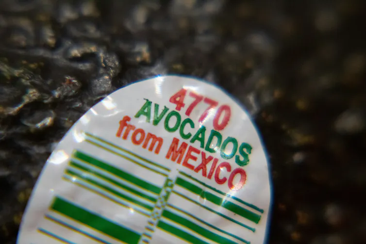 ¿Mejor guacamole? Cómo las reglas de importación de aguacate ayudaron a reducir la contaminación del agua en México: esto contiene lecciones para futuros acuerdos comerciales con EE. UU. 2 Etiqueta con código de barras e inscripción