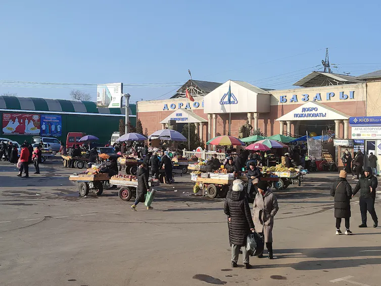 Outside a busy market