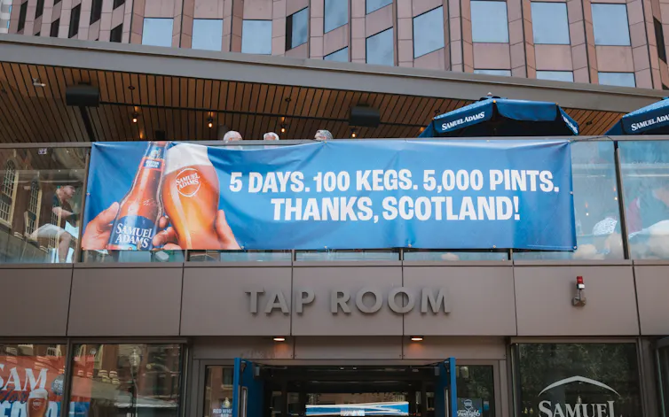 A banner reads: 'Five days, 100 kegs, 5,000 pints, thanks Scotland!'
