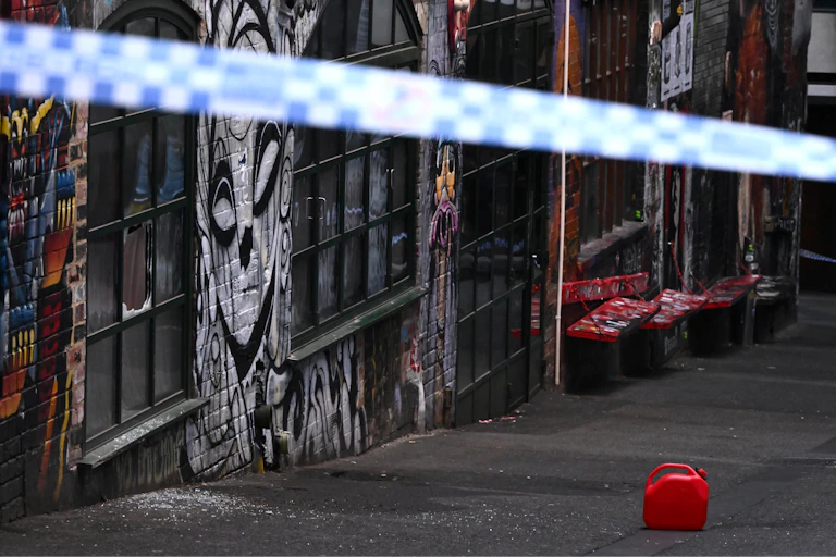 A jerry can at the scene of a suspected arson attack at Bar Bambi, in Melbourne.