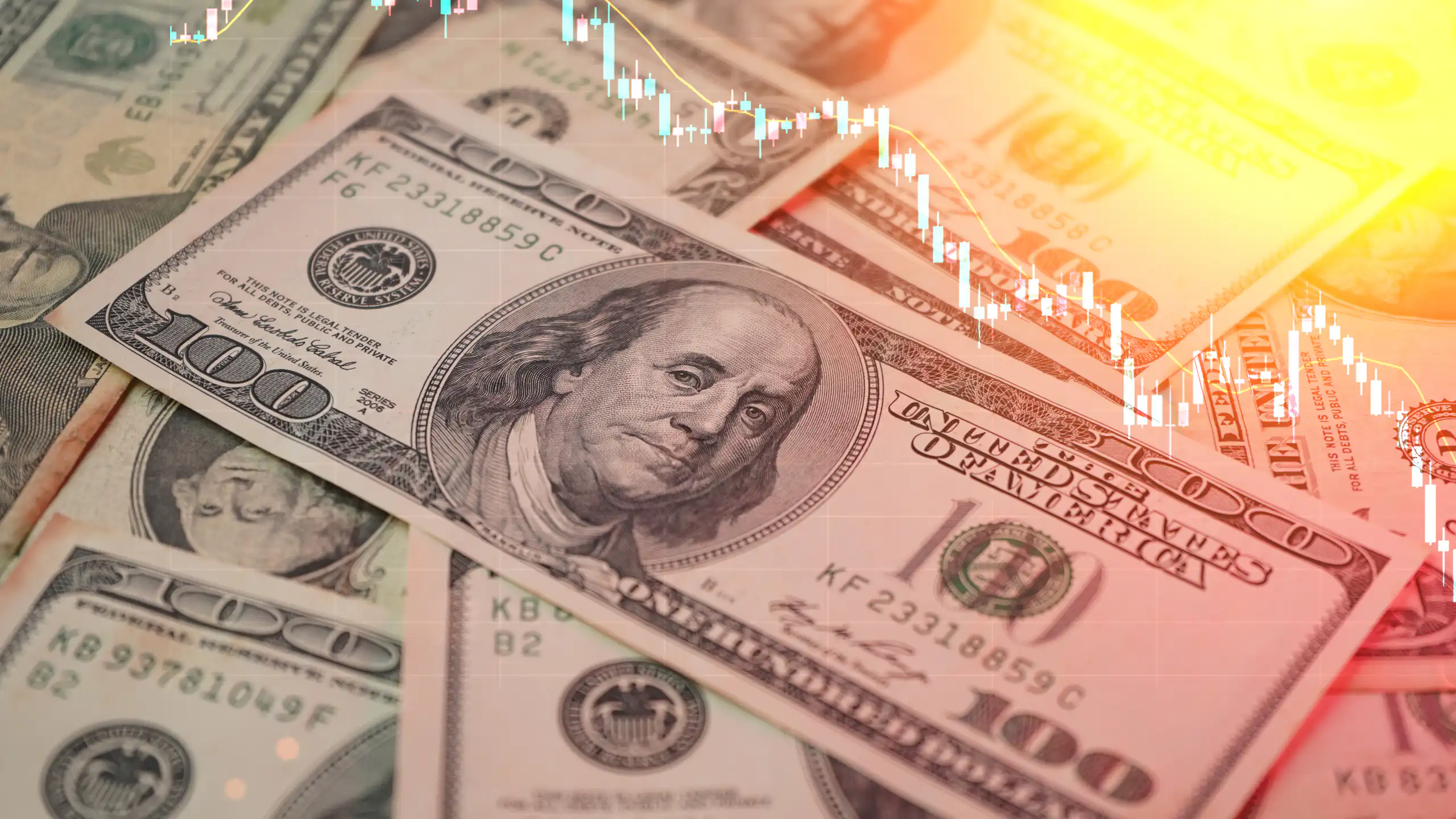 American dollar and chart, making money concept Red color