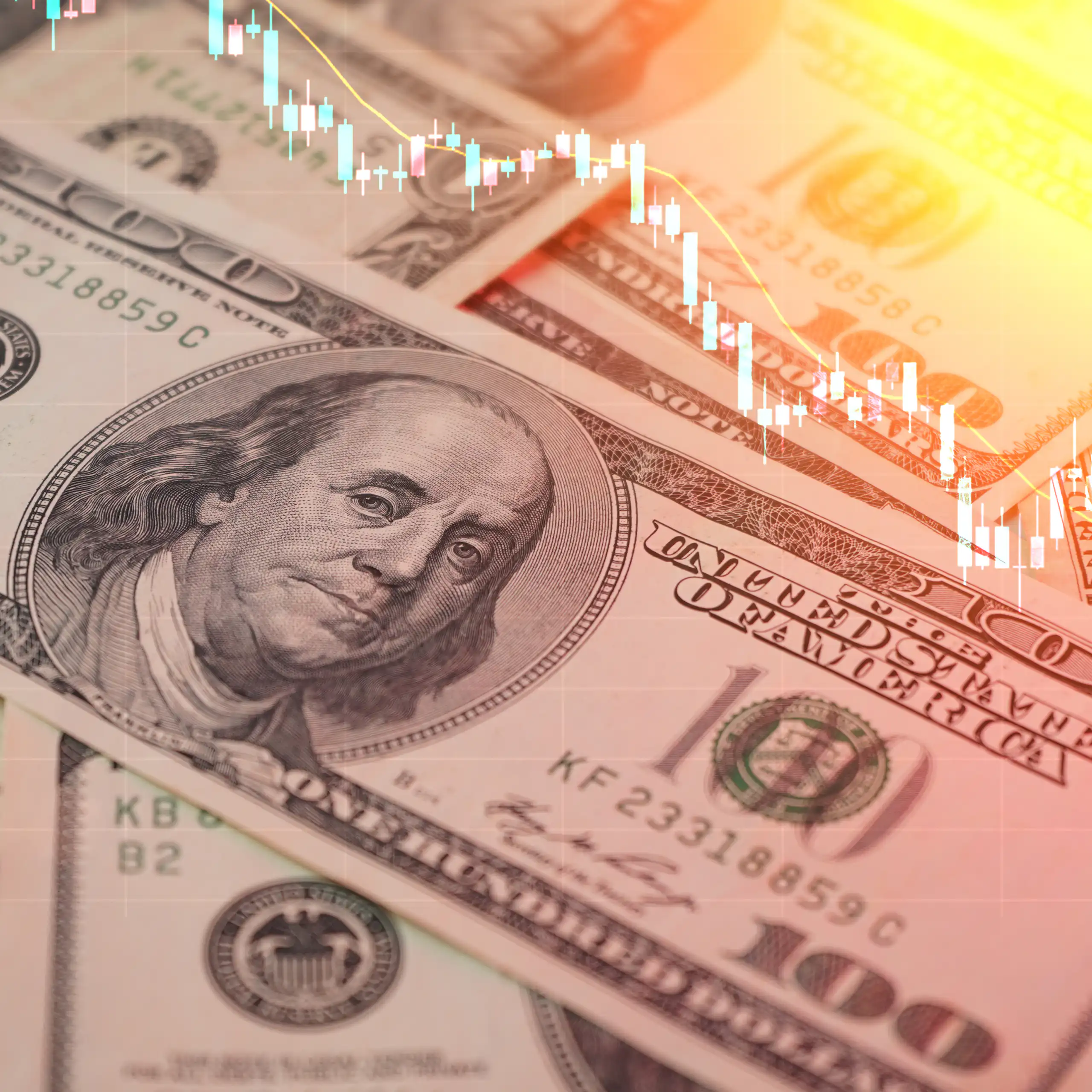 American dollar and chart, making money concept Red color