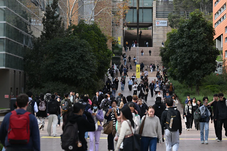 Students walking to and from classes on campus at the University of NSW.