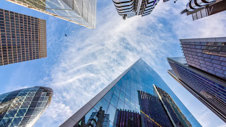 London skyscrapers seen from below