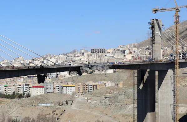 A damaged suspension bridge in the city of Karaj.