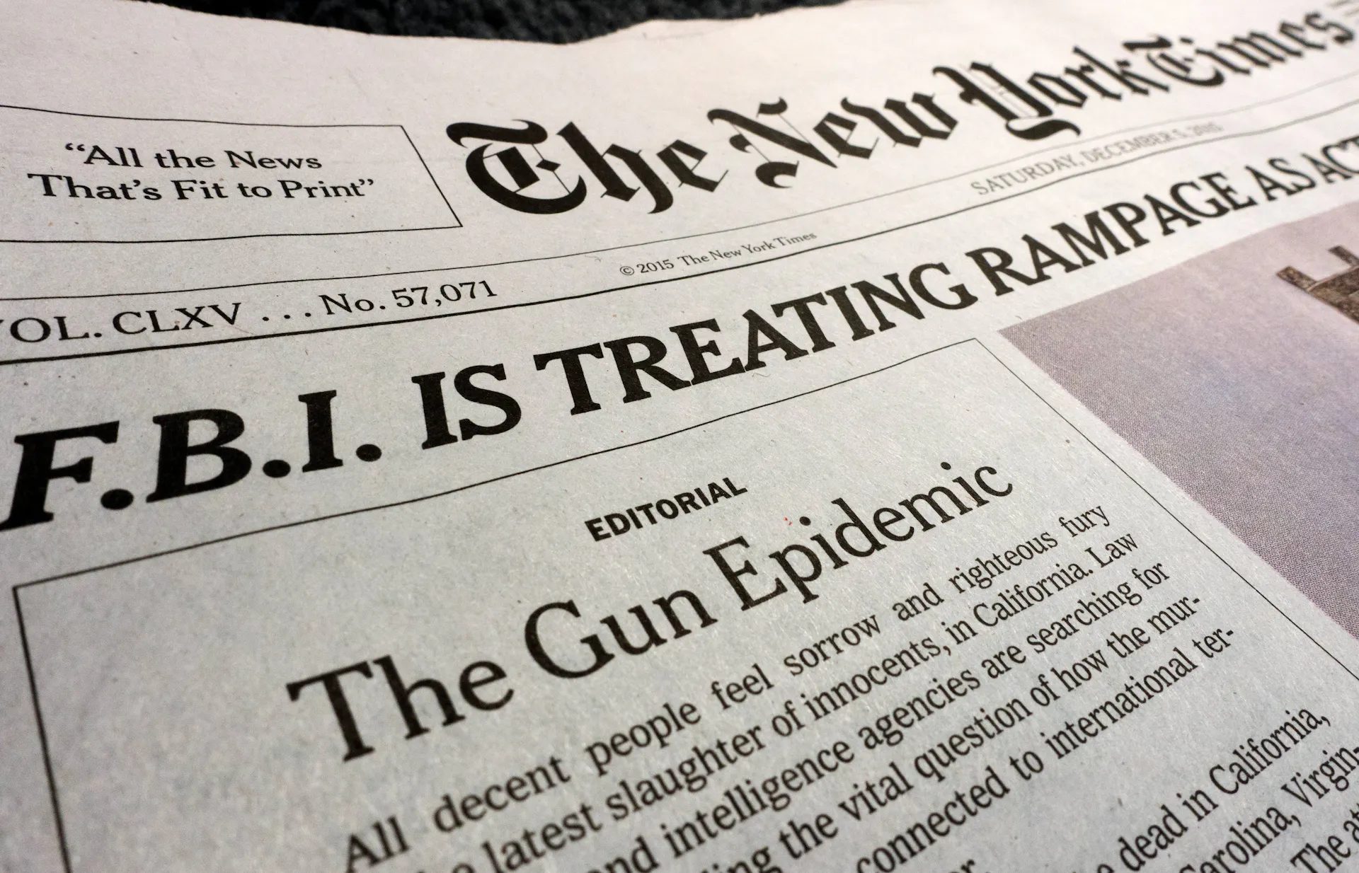 The front page of The New York Times, featuring an editorial.