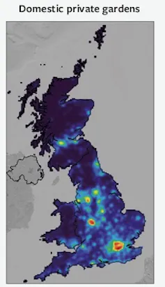 A map of GB showing the hottest area of the country via a heat map.