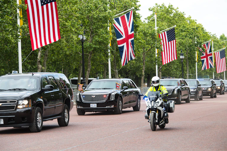 motorcade on the mall as part of us president donald trump's visit to the uk in 2019