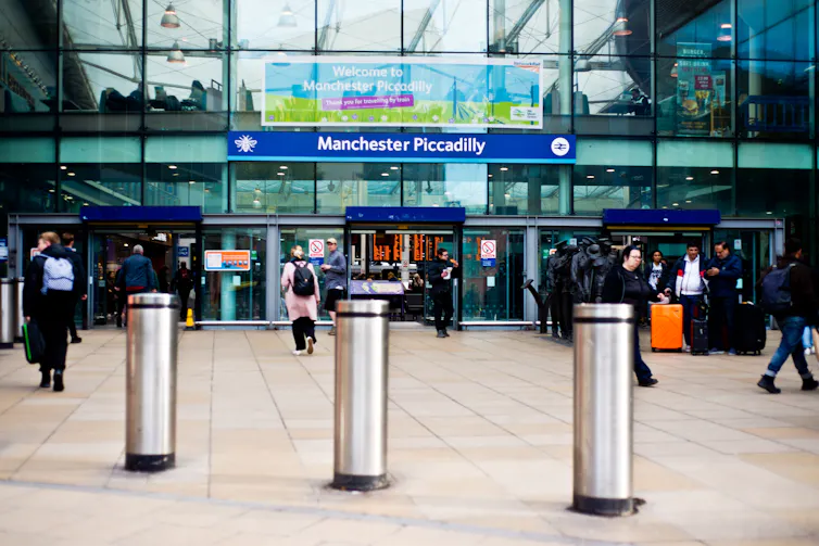 exterior view of manchester piccadilly station.
