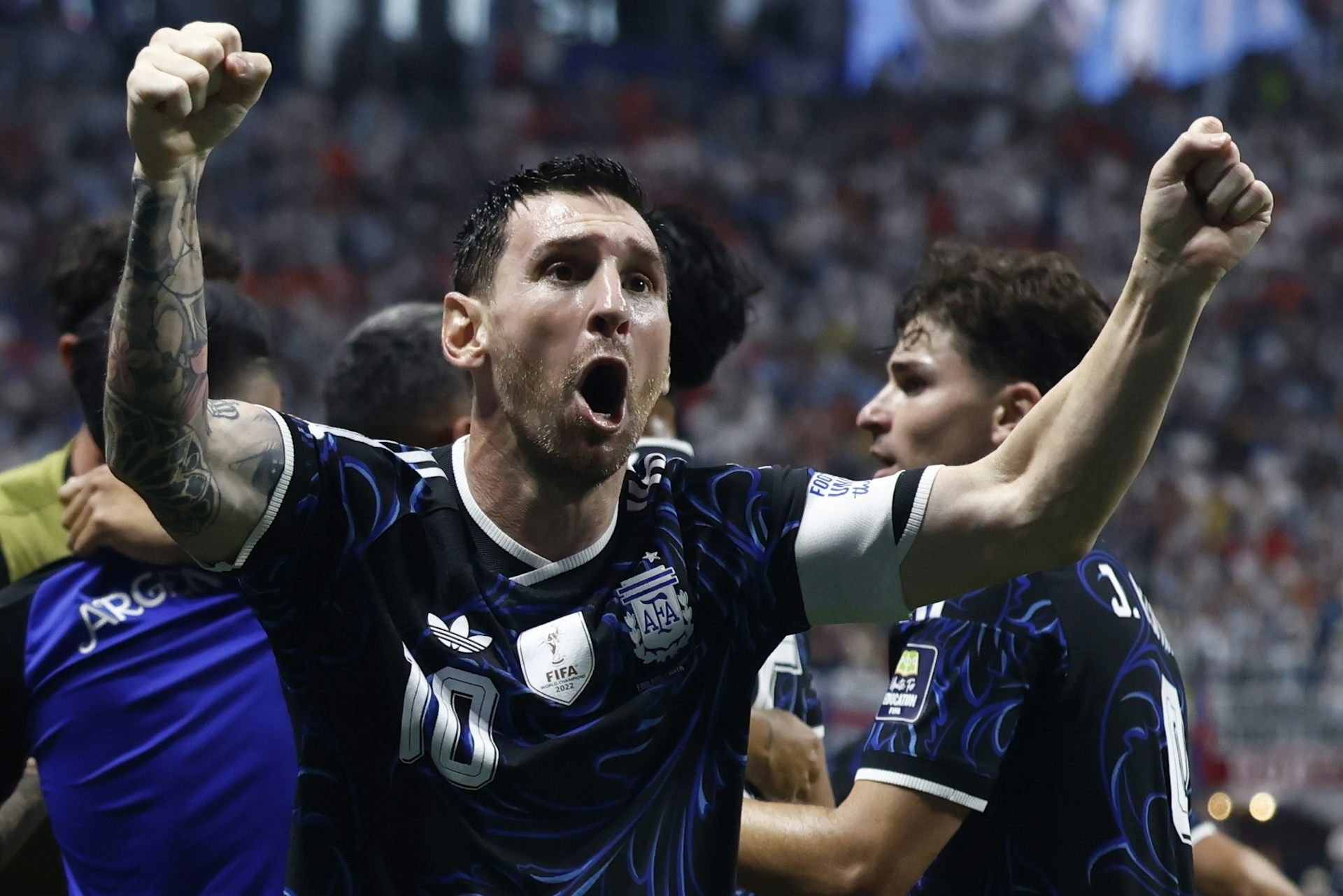 Lionel Messi celebrates after Argentina's win against England at the 2026 World Cup