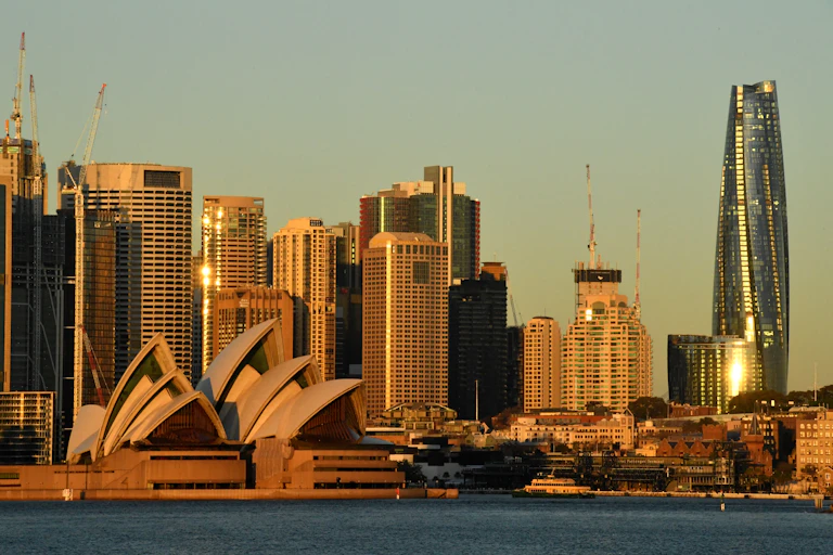 The Sydney skyline seen at dawn