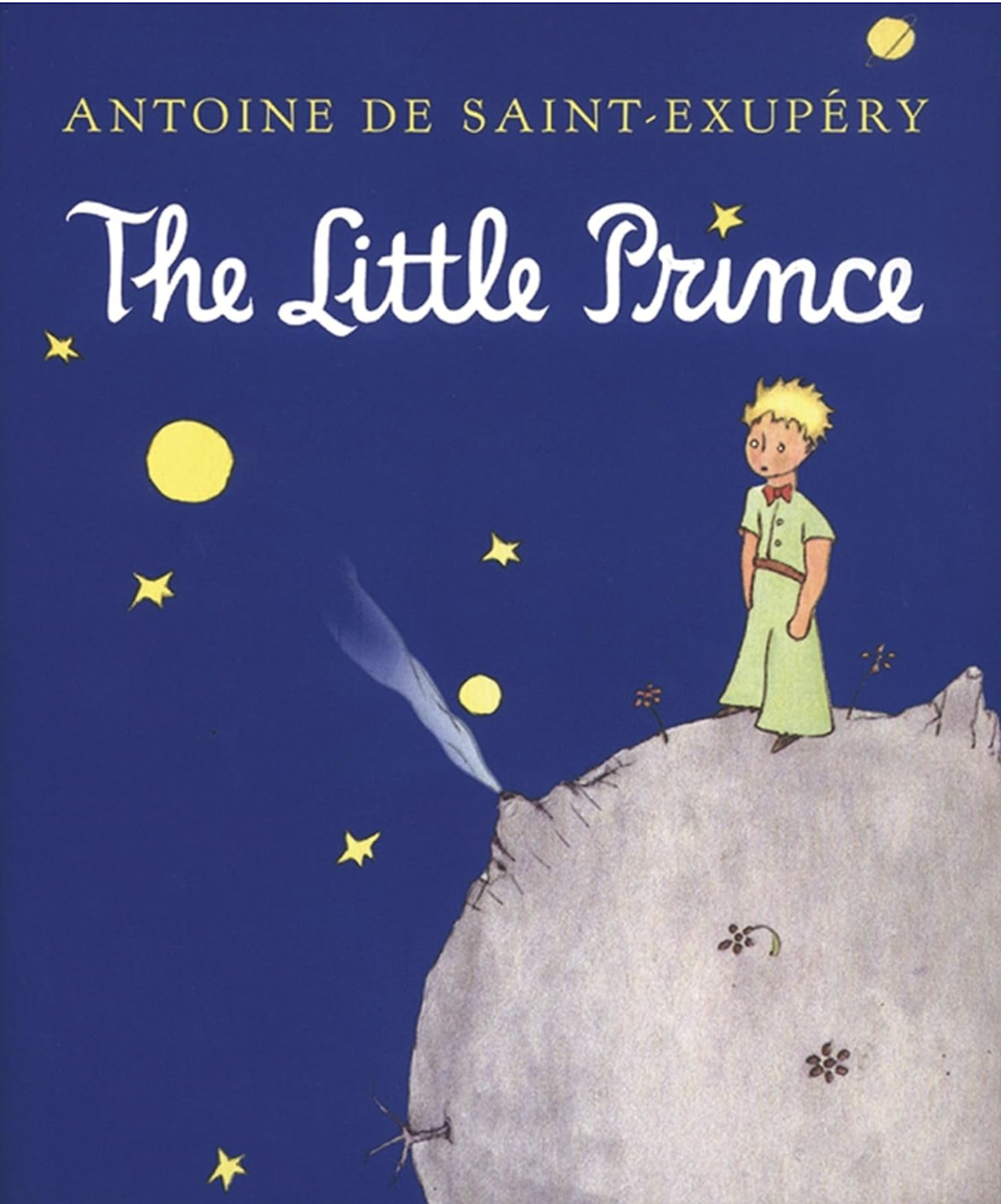 A blue book cover of The Little Prince by Antoine de Saint Exupery