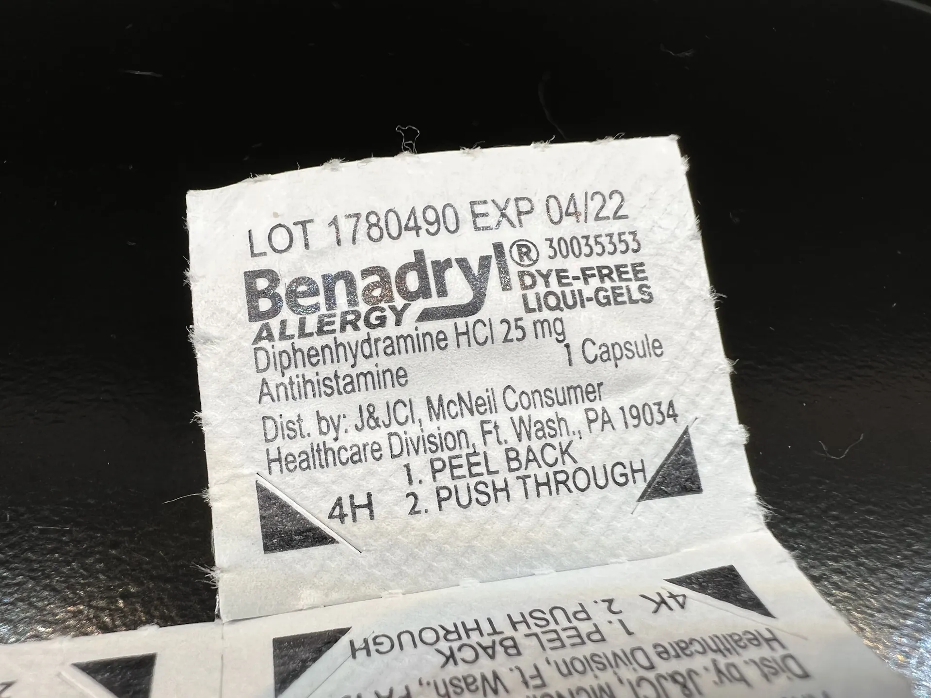 packet of Benadryl