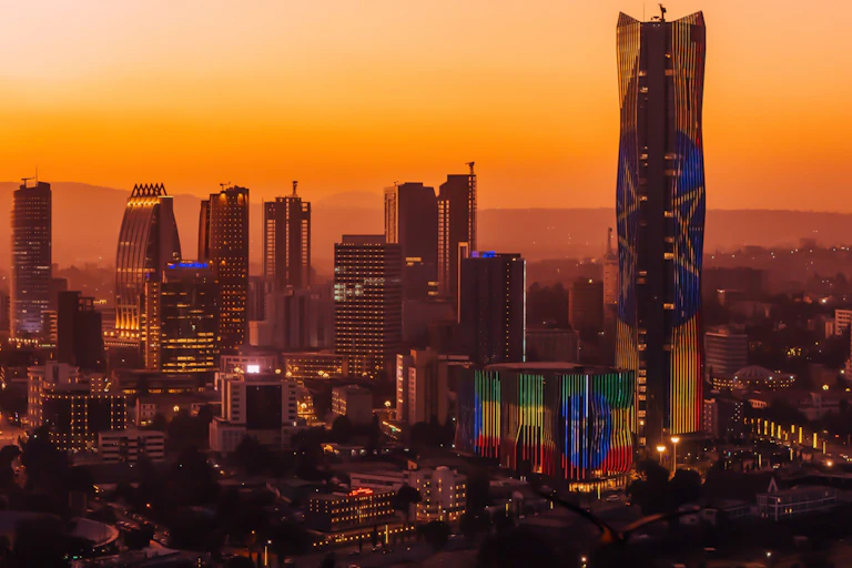 City skyline with high-rise buildings