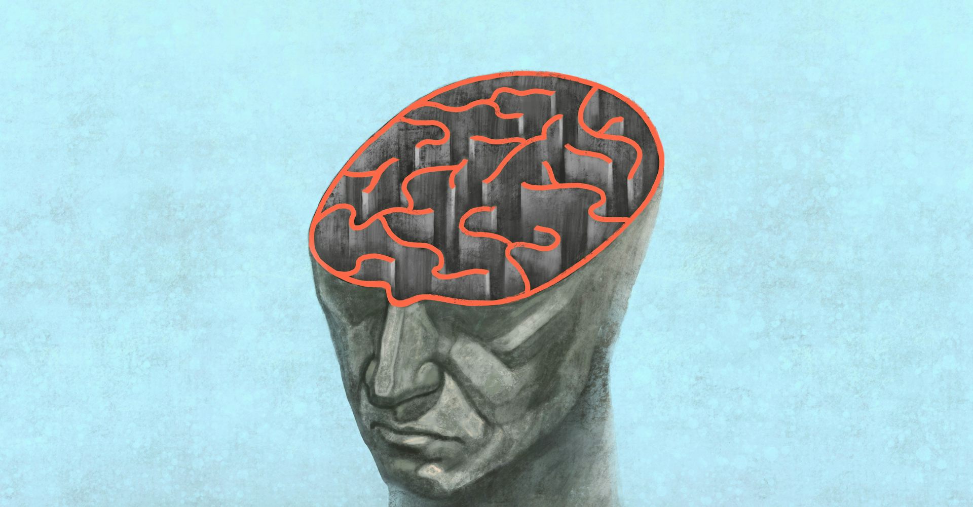 Dessin d'un tête humaine avec un cerveau en labyrinthe