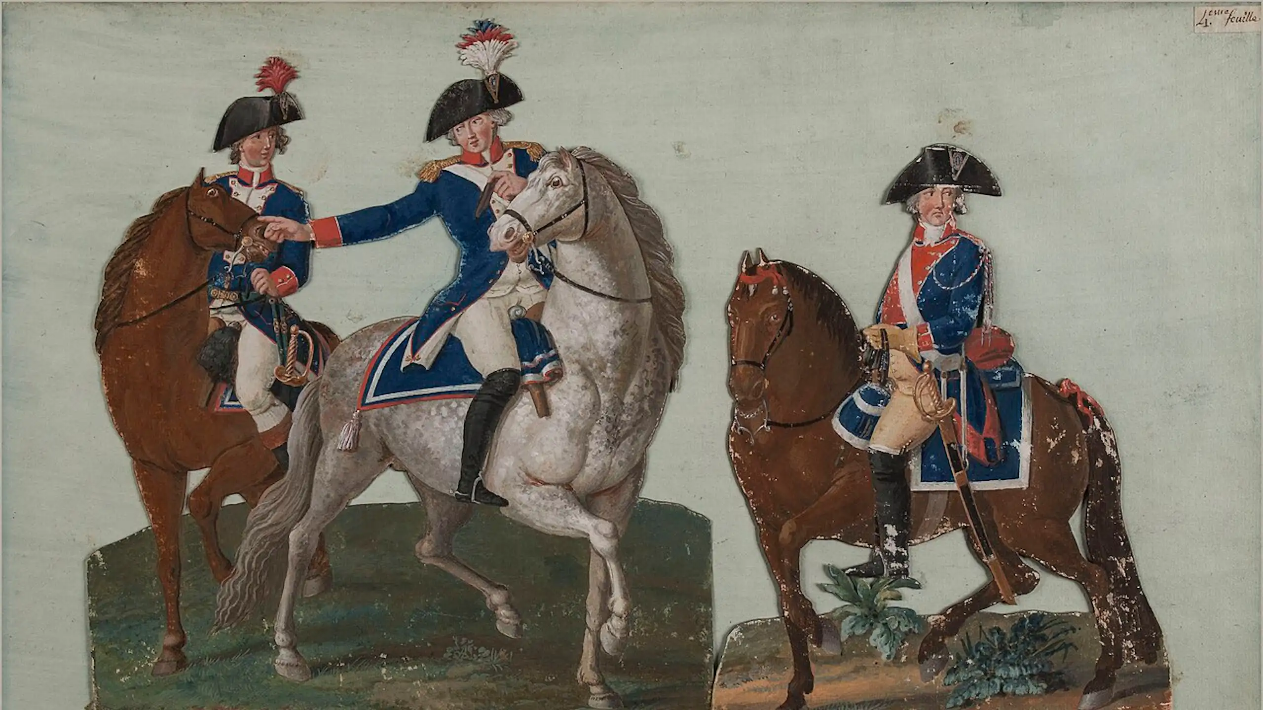 Commandant de l'armée Parisienne donnant des ordres à un Aide de Camp. Gendarmerie à cheval.