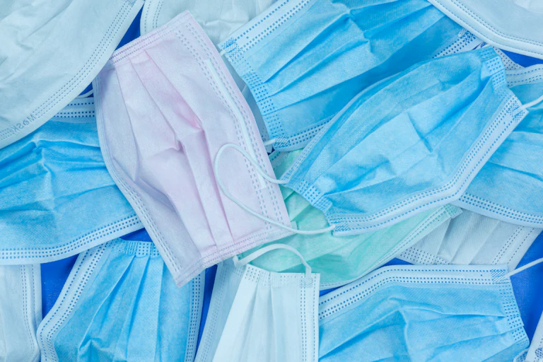 A pile of surgical masks.