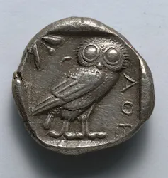 An owl coin, Athens, early 5th century BCE.