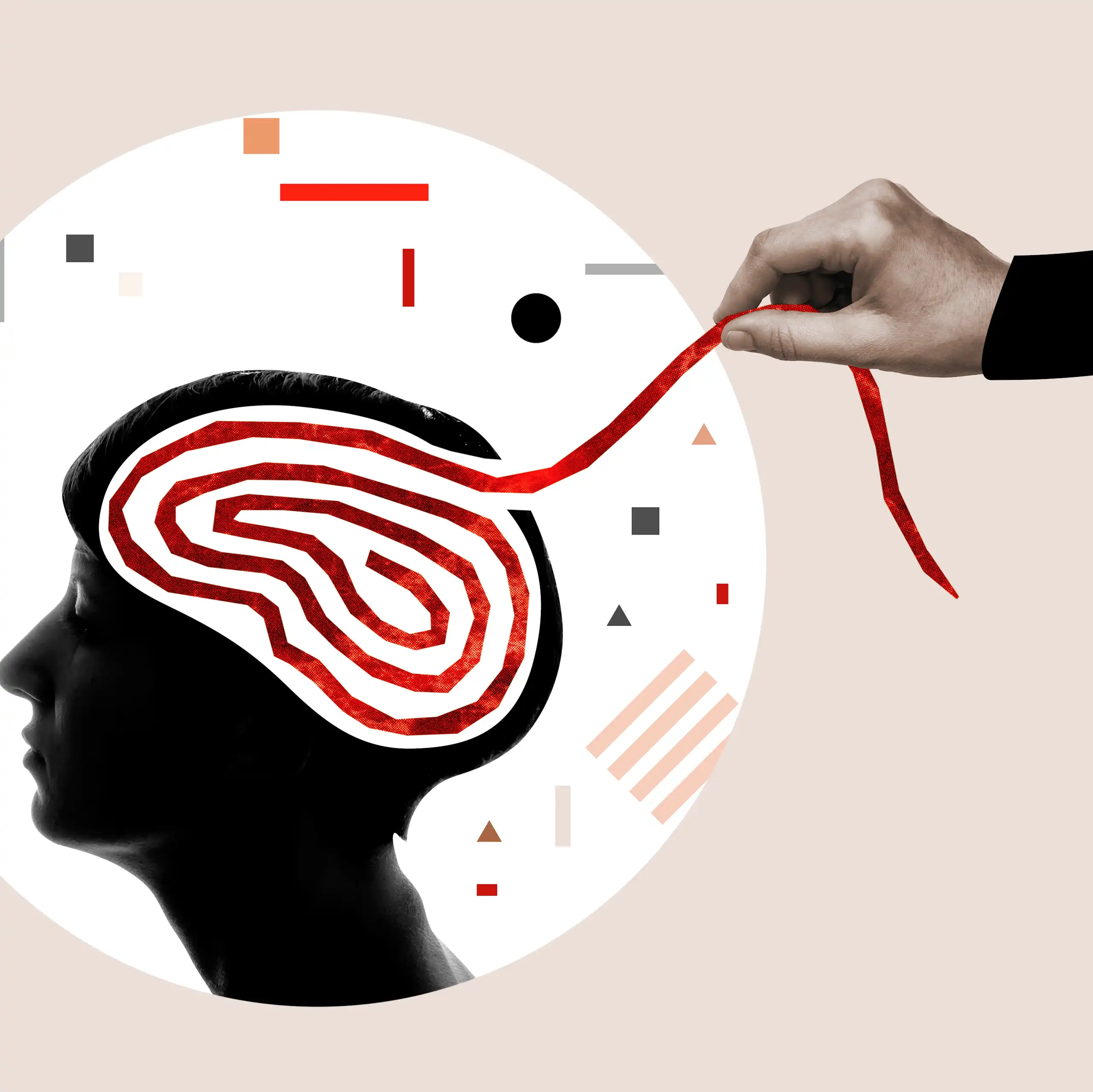 Una mano tira de un ovillo que representa el cerebro