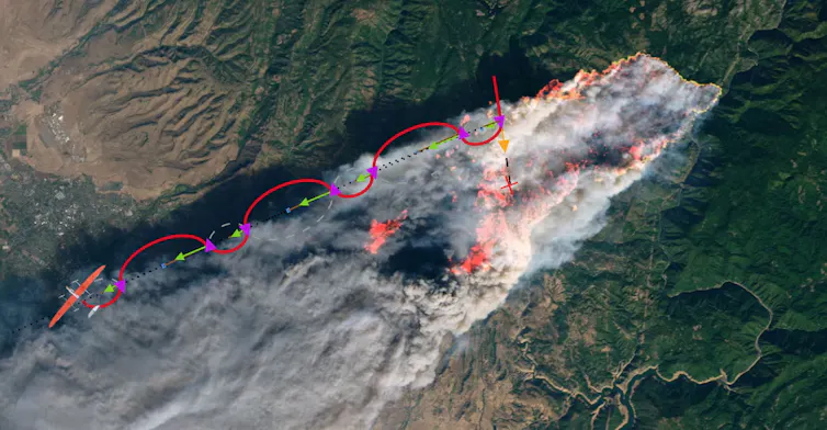 Fires: building of 'drone-plane' to come across poisonous gases in smoke plumes 1 smoke plume and projected trajectory of the drone