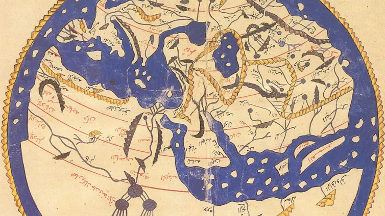 Mapa del mundo cartografiado por Al-Idrisi en 1154.