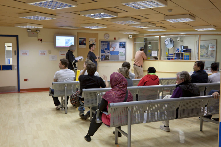 Patients waiting to be seen at the Royal Free Hospital, London.