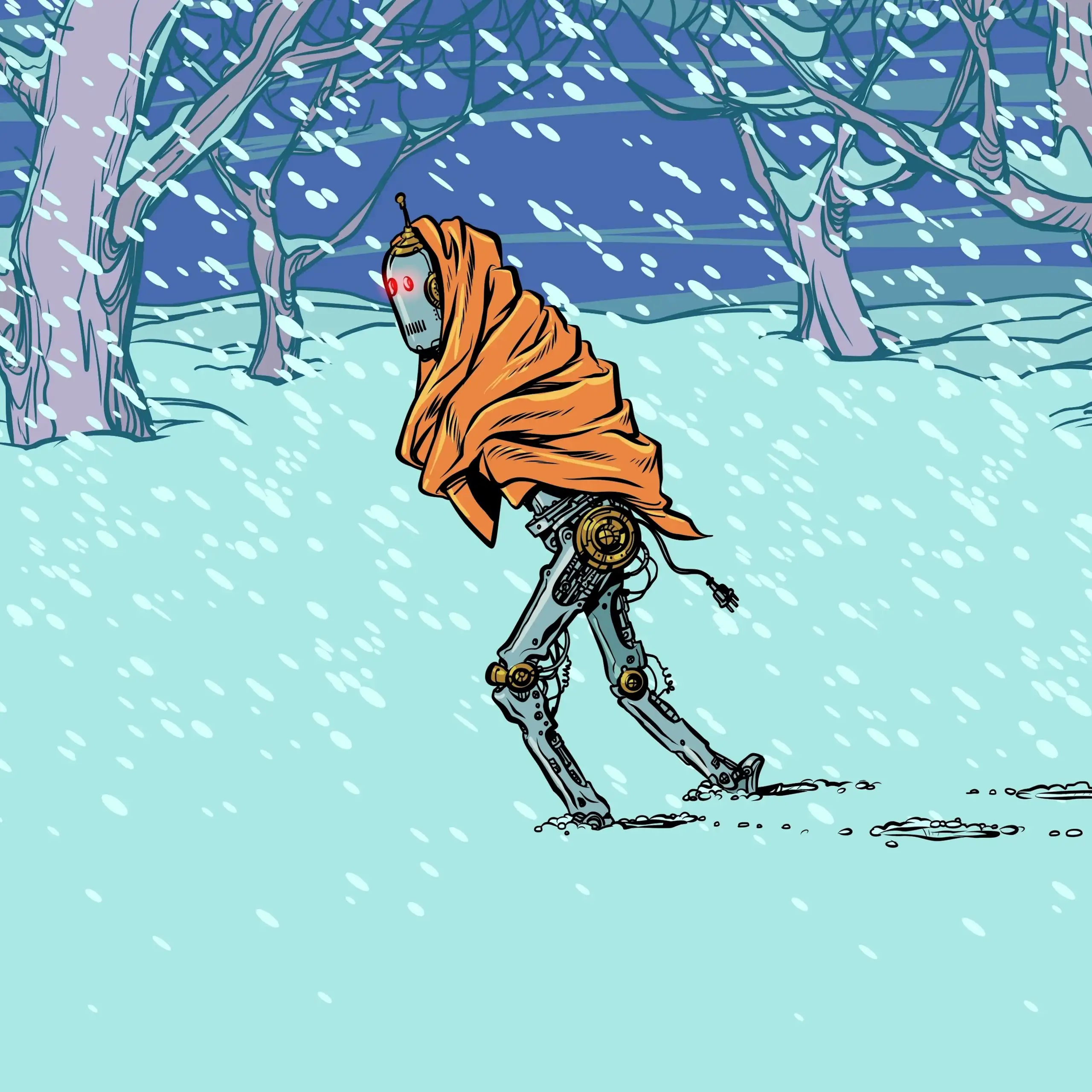 un robot dans la neige