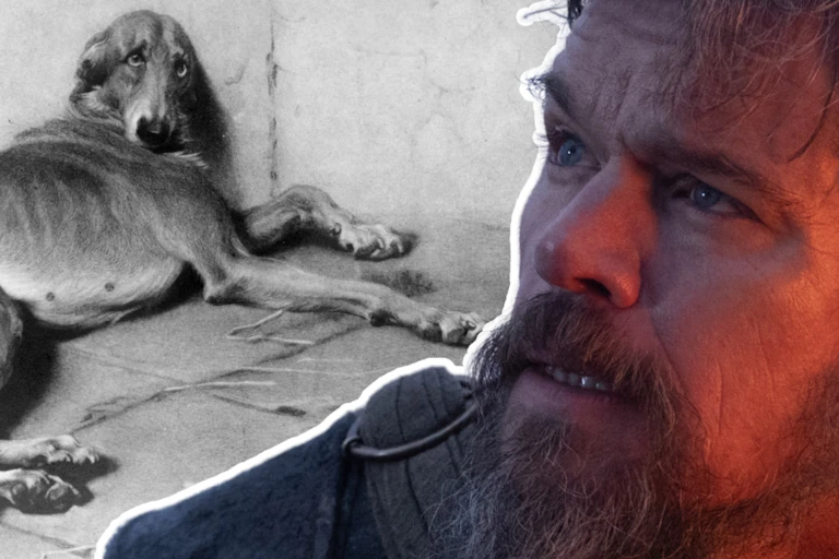 Matt Damon as Odysseus and Argos, his faithful hunting dog as painted by Briton Riviere (1873).