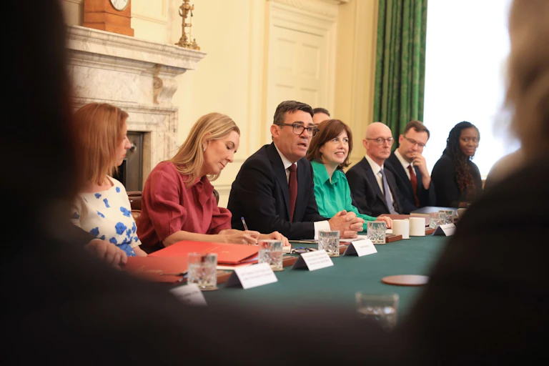 andy burnham chairs his first cabinet meeting at 10 downing street.