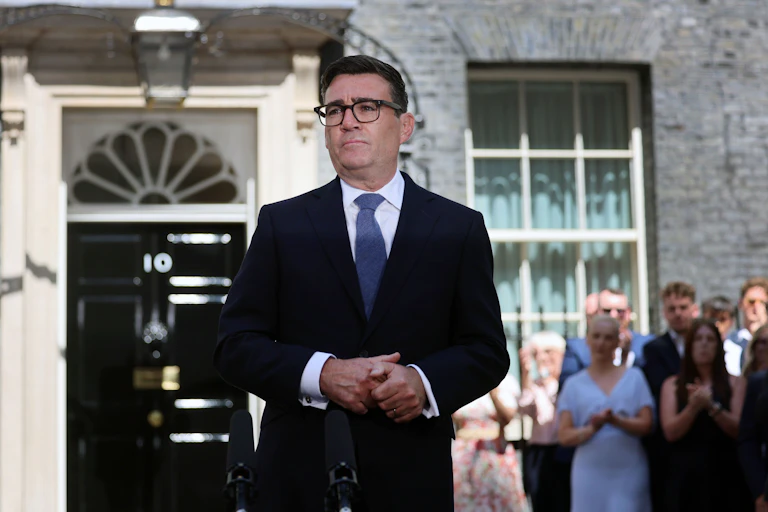 andy burnham speaking outside number 10 on the day he became prime minister