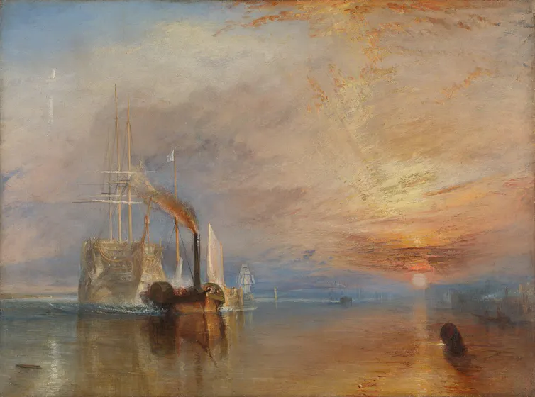 Pintura de un barco siendo arrastrado por otro barco.