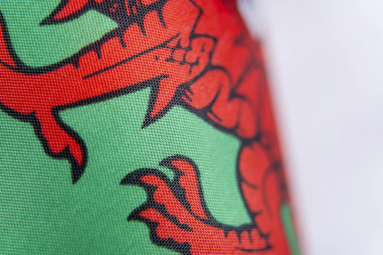 Close up of the textile of a Welsh flag.