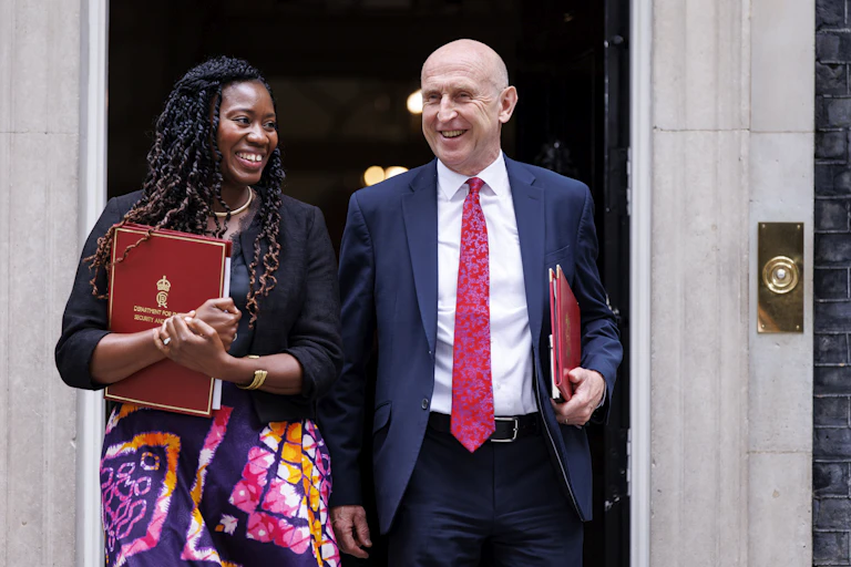 New energy security and net zero secretary Miatta Fahnbulleh leaves Number 10 with chancellor John Healey.