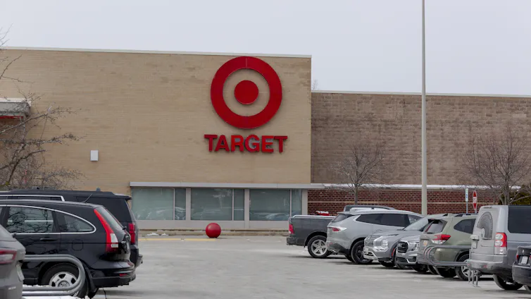Exterior of Target store and parking lot with cars