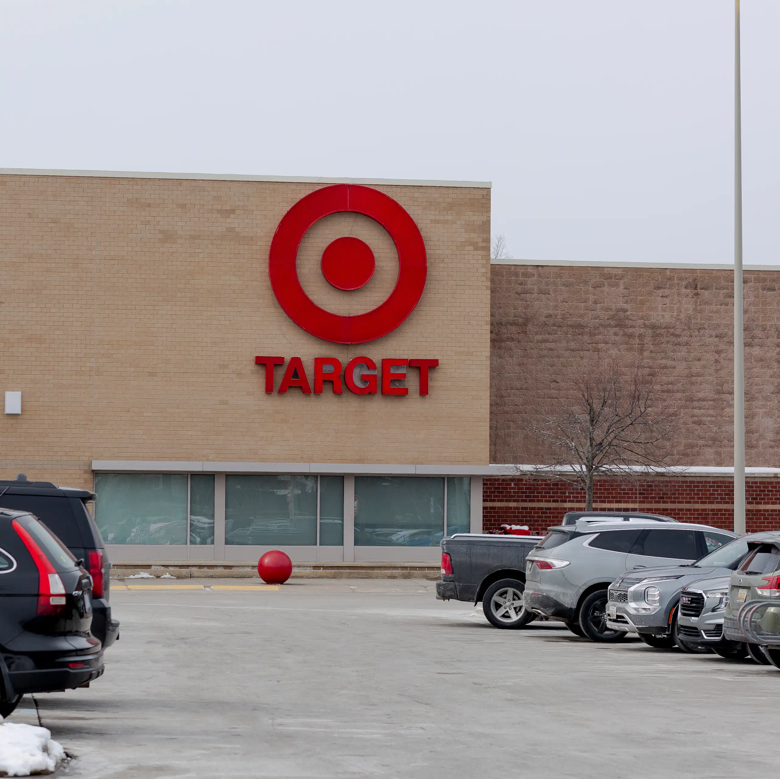 Exterior of Target store and parking lot with cars