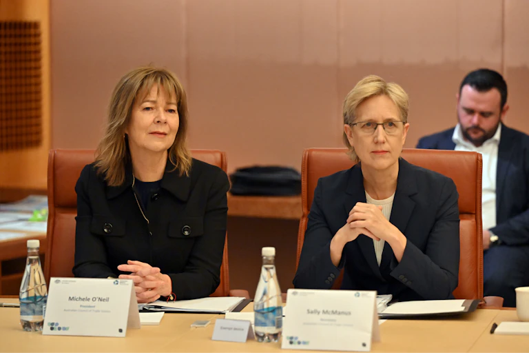 Australian Council of Trade Unions (ACTU) President Michele O'Neil and Secretary Sally McManus at the August 2025 Economic Reform Roundtable at Parliament House, Canberra.