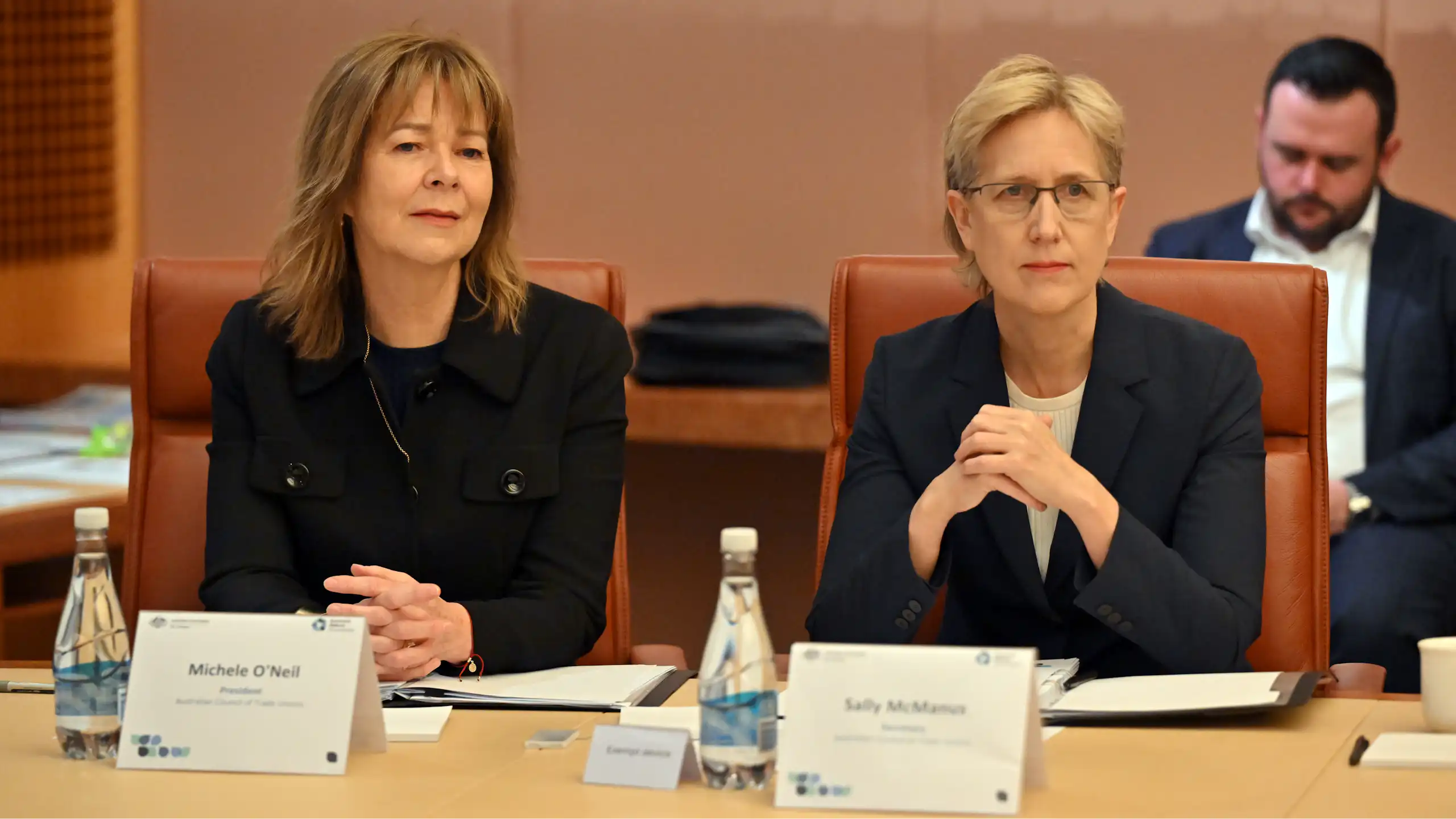 Australian Council of Trade Unions (ACTU) President Michele O'Neil and Secretary Sally McManus at the August 2025 Economic Reform Roundtable at Parliament House, Canberra.