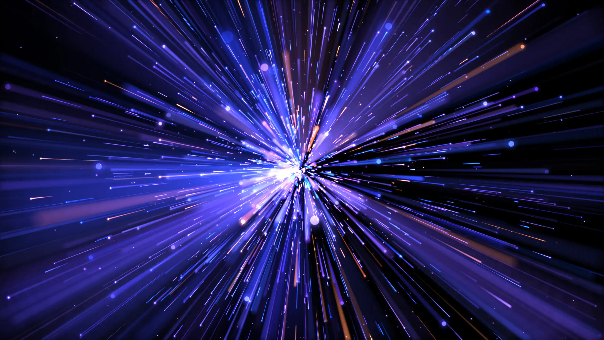 Bright blue and purple lights, leading to a vanishing point.