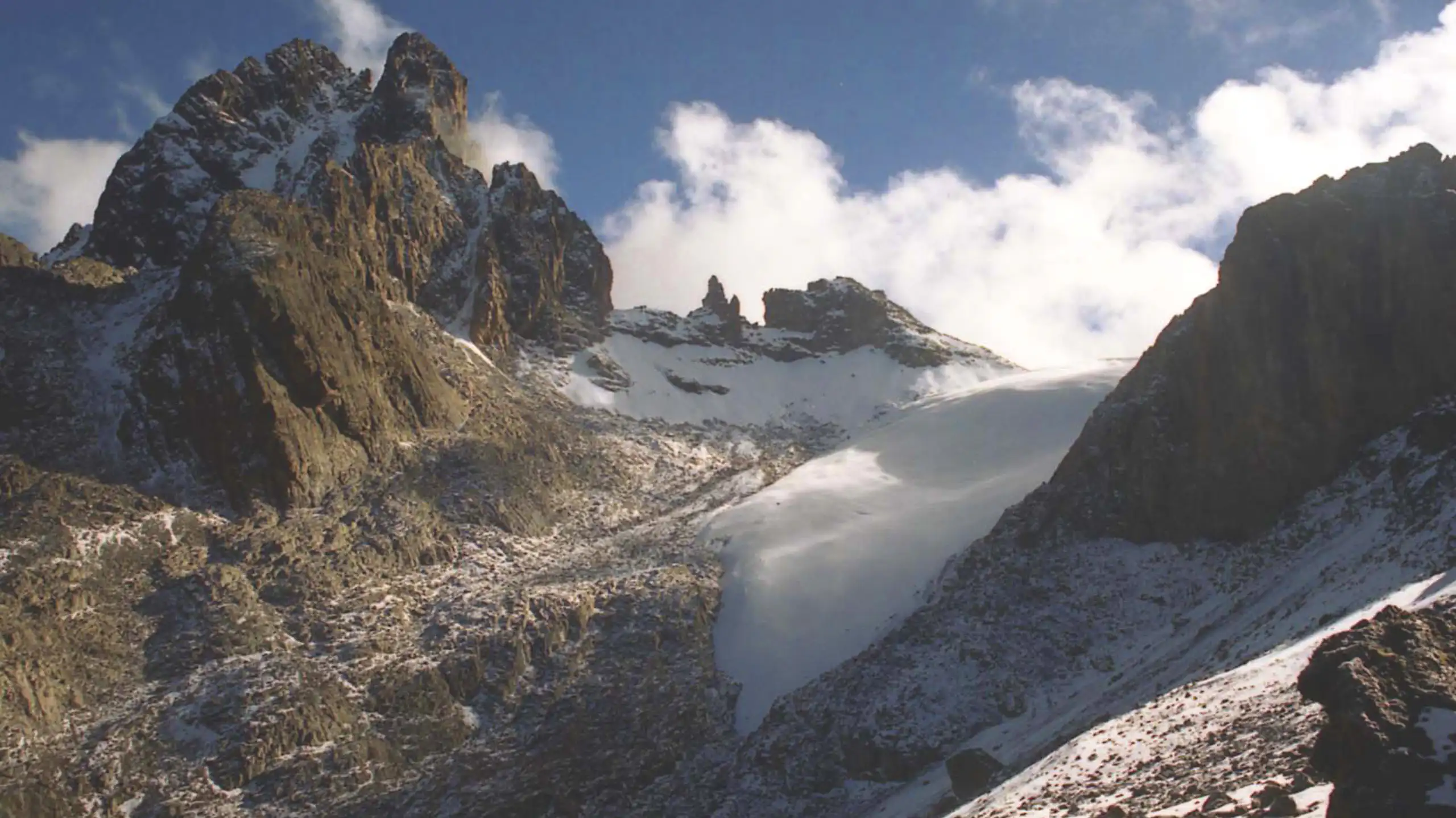 Mountain peaks with snow and ice