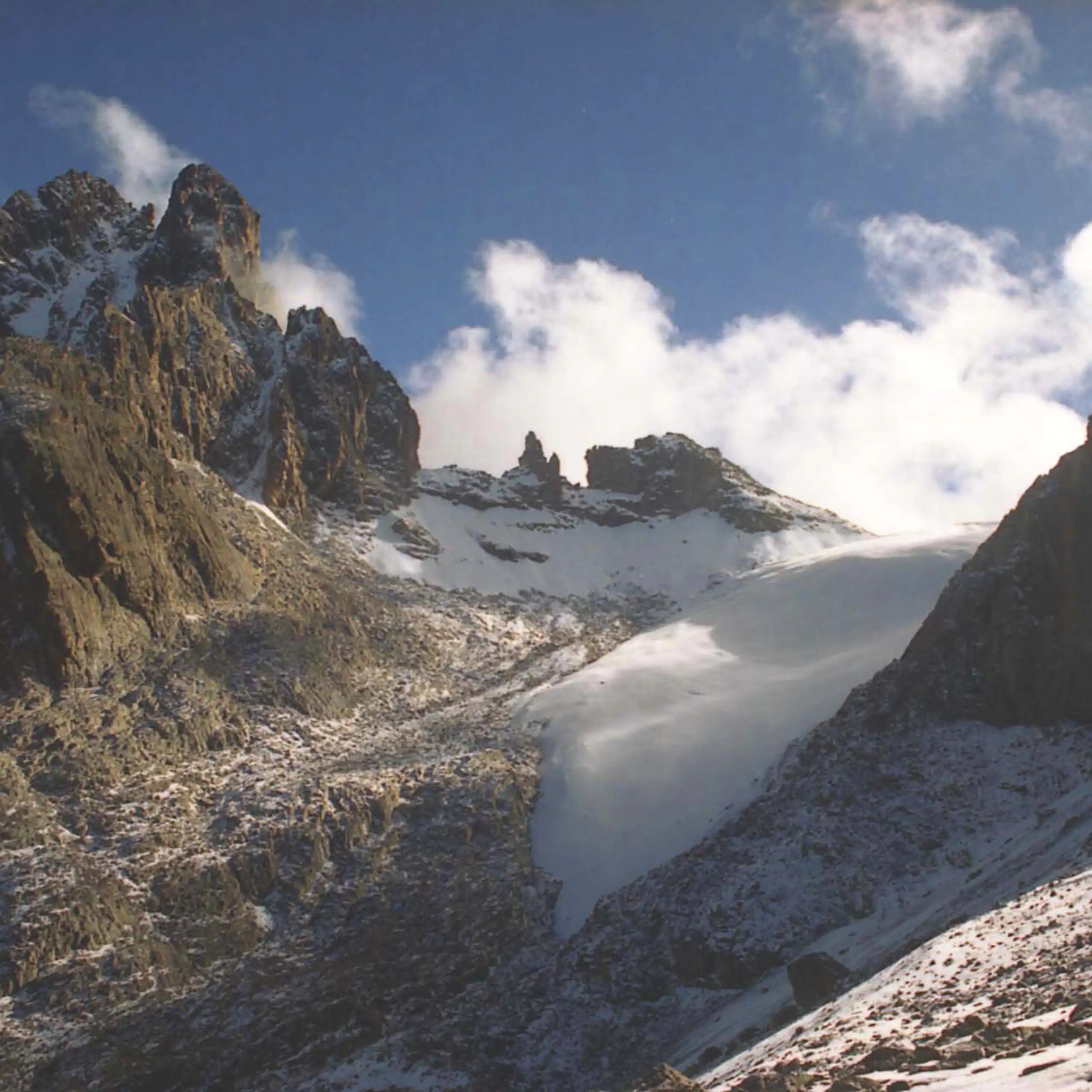 Mountain peaks with snow and ice