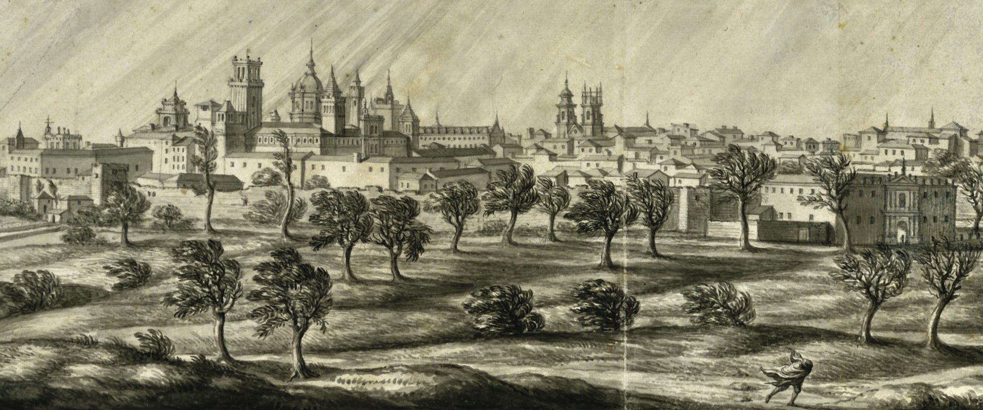 Pier Maria Baldi: detalle de viajero llegando a pie a Santiago de Compostela.
