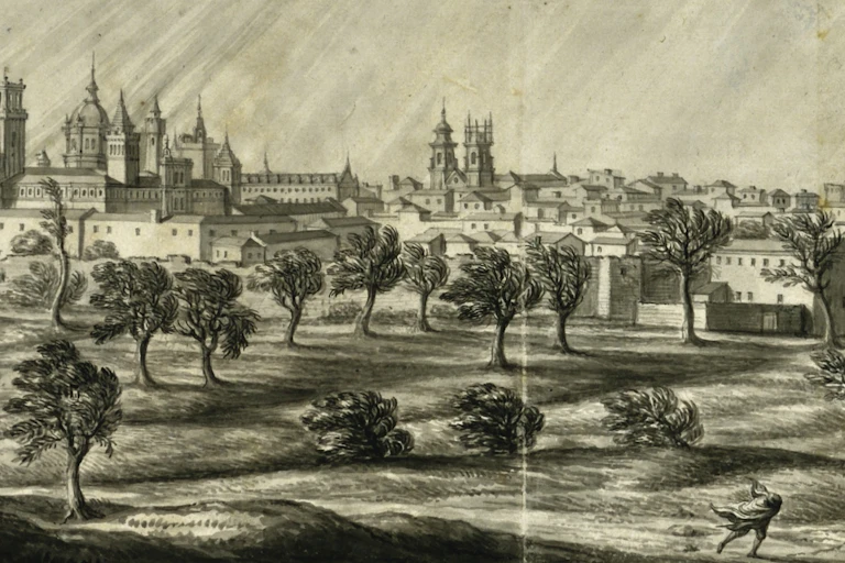 Pier Maria Baldi: detalle de viajero llegando a pie a Santiago de Compostela.