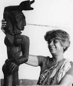 Leela Mukherjee with her work.