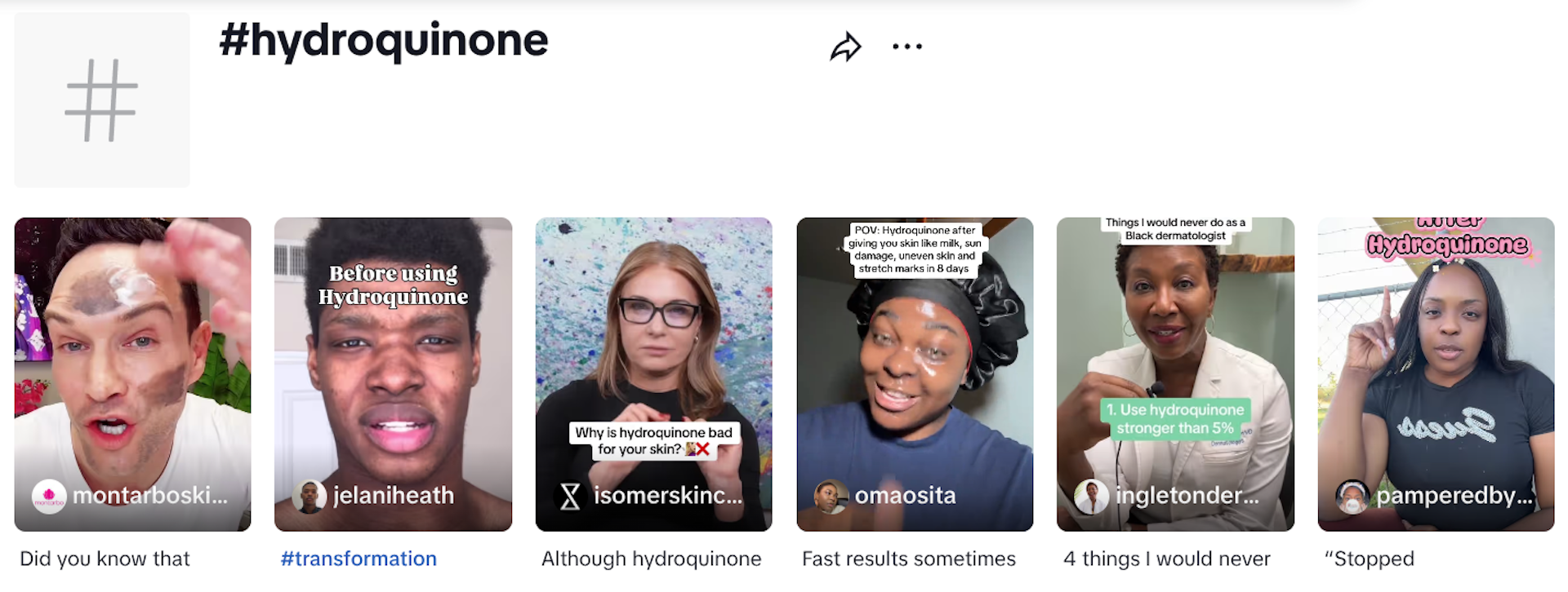 Screenshot des Hydrochinongehalts von TikTok