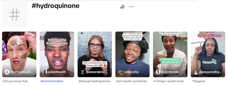 Screenshot des Hydrochinongehalts von TikTok