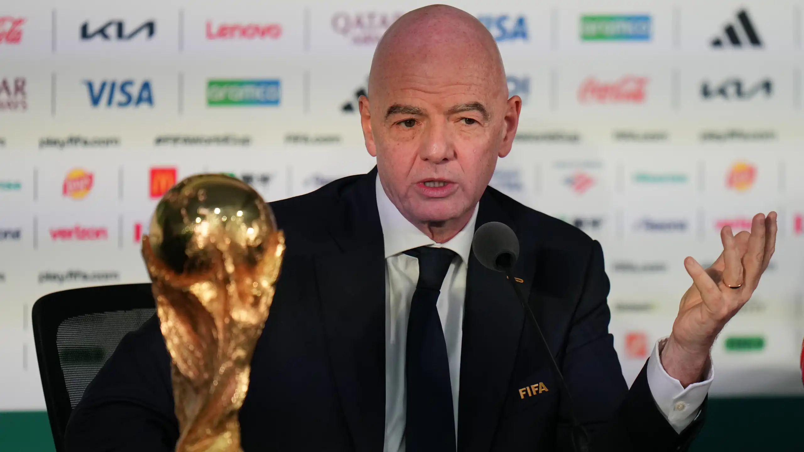 FIFA President Gianni Infantino speaks before the 2026 World Cup.