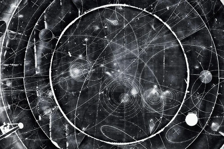 Détail d’un cliché révélant le passage de particules subatomiques.