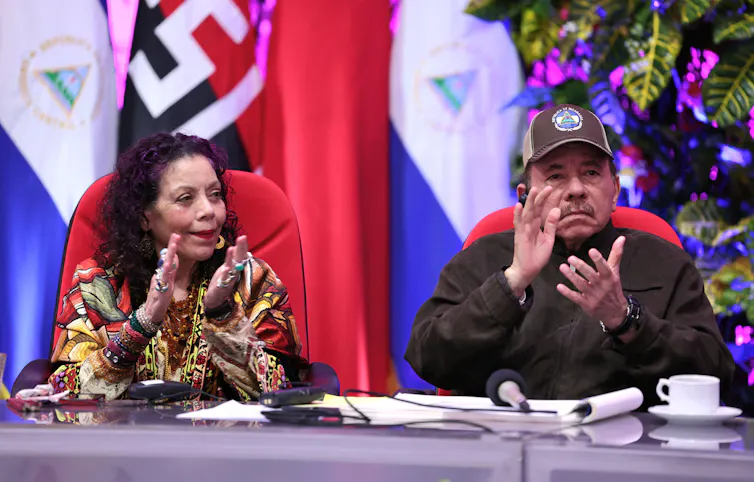 Nicaraguan president Daniel Ortega with his wife and co-president, Rosario Murillo.