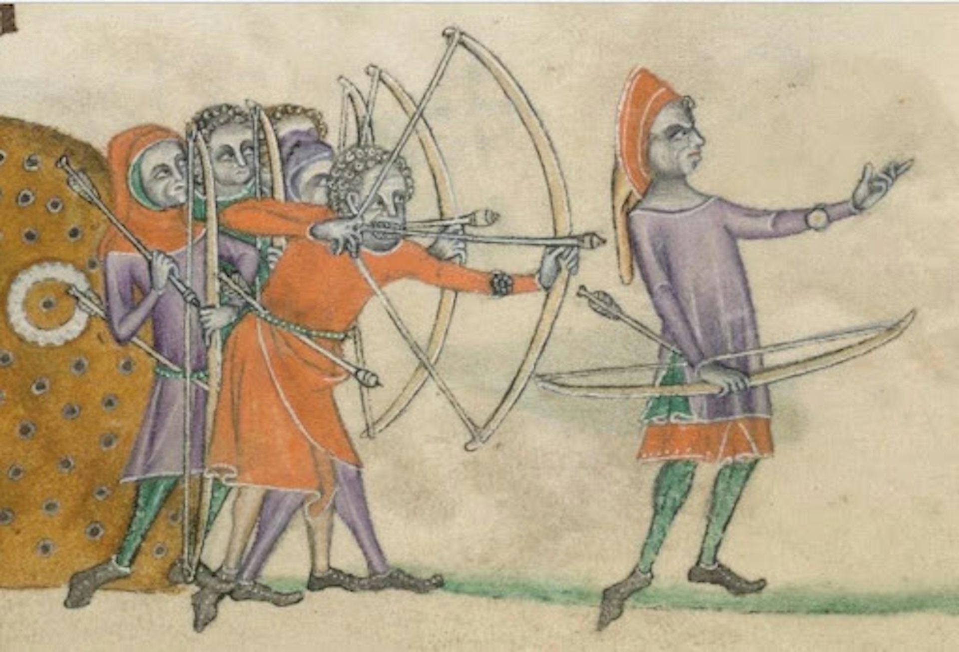 Medieval illustration of people practising archery