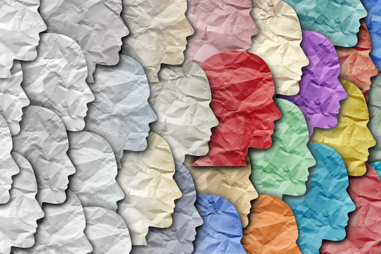 Abstract heads in different colours.